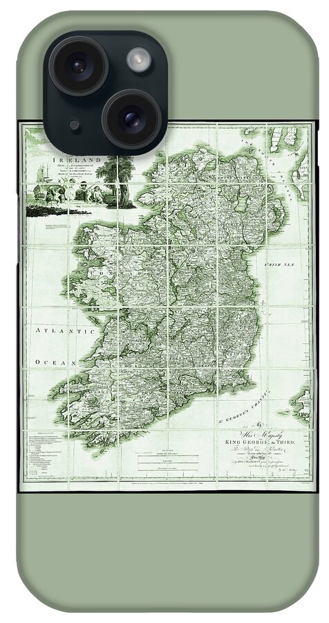 Ireland iPhone Case featuring the photograph Historic Map of Ireland 1797 Shades of Green by Carol Japp