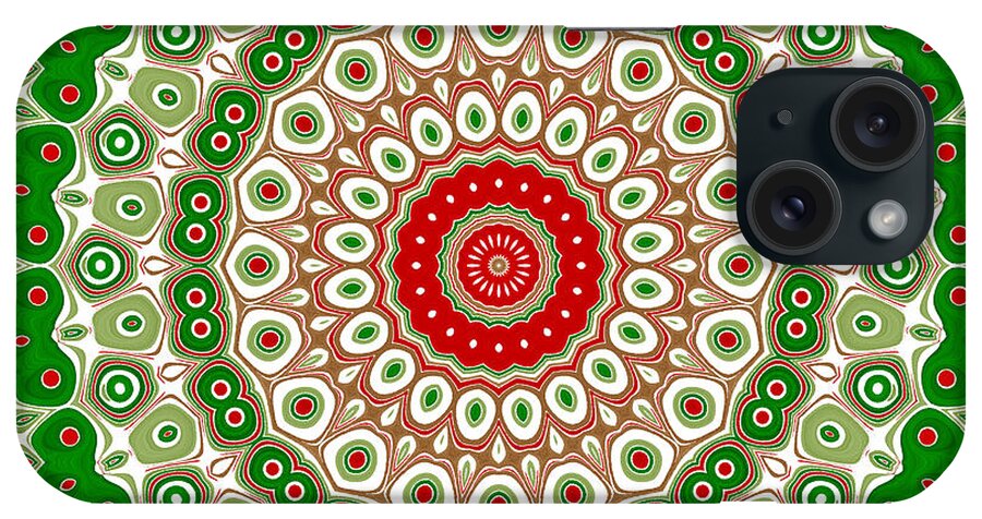 Red iPhone Case featuring the digital art Holiday Christmas Mandala Kaleidoscope Medallion Flower by Mercury McCutcheon
