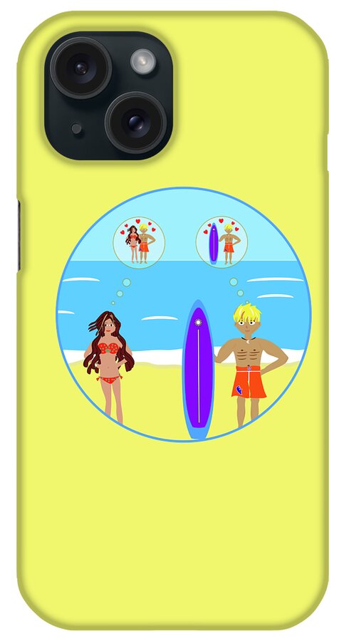 Surfer iPhone Case featuring the digital art Surfer and Girl Romance on the Beach by Barefoot Bodeez Art