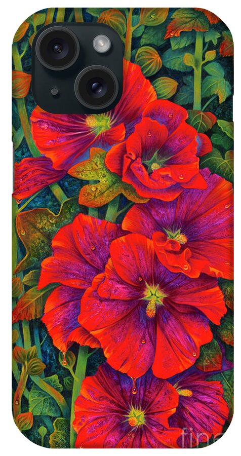 Flowers iPhone Case featuring the painting Hollyhocks - 3D by Ricardo Chavez-Mendez