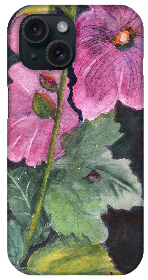 Hollyhocks iPhone Case featuring the painting Hollyhocks by Marsha Woods