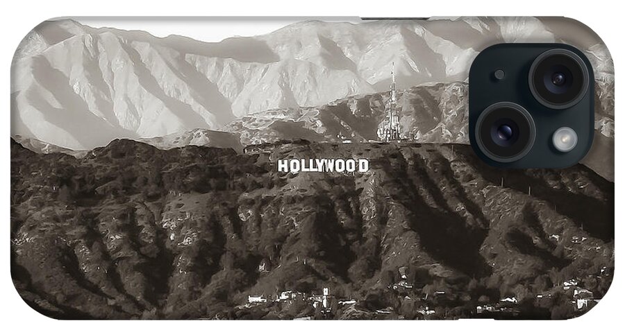 California iPhone Case featuring the photograph Hollywood Hills On The Santa Monica Mountains - Sepia Square Format by Gregory Ballos