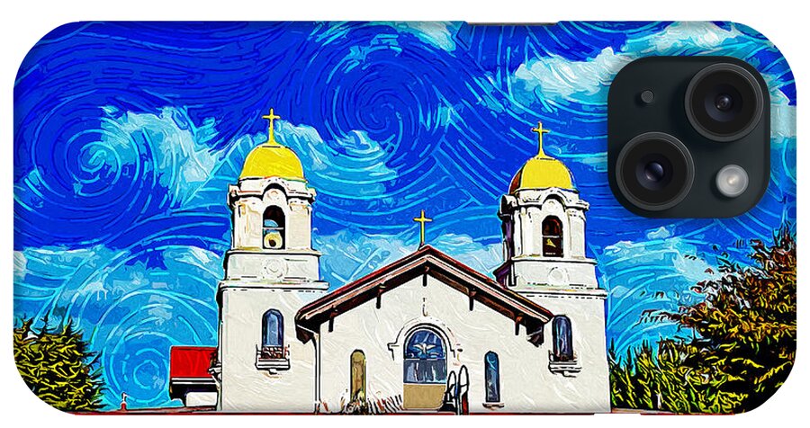 Holy Spirit Church iPhone Case featuring the digital art Holy Spirit Church in Fremont, California - impressionist painting by Nicko Prints