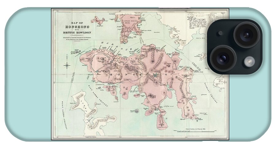 Hong Kong iPhone Case featuring the photograph Hong Kong With British Kowloon Vintage Map 1888 by Carol Japp