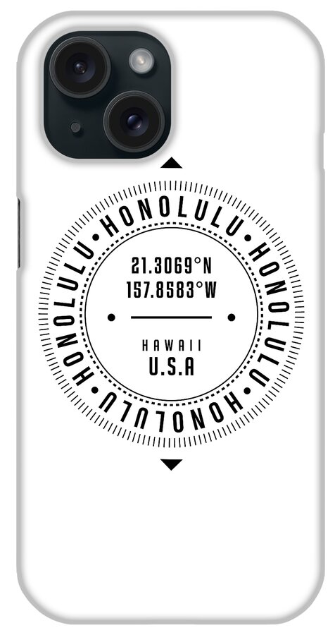 Honolulu iPhone Case featuring the digital art Honolulu, Hawaii, USA - 1 - City Coordinates Typography Print - Classic, Minimal by Studio Grafiikka