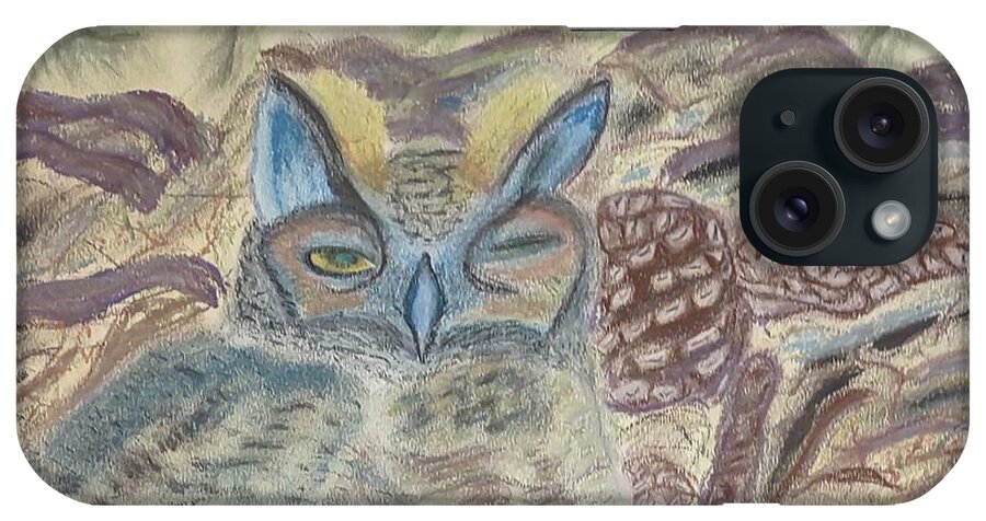Horned Owl iPhone Case featuring the pastel Horned Owl Nesting by Suzanne Berthier