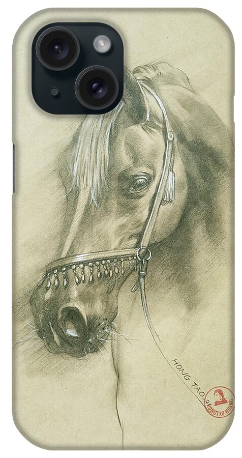 Drawing iPhone Case featuring the drawing Horse #22088 by Hongtao Huang