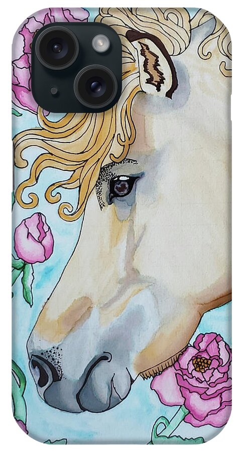 Watercolor Painting iPhone Case featuring the painting Horse and Roses by Equus Artisan