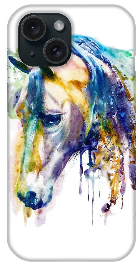 Horse Head iPhone Case featuring the painting Horse Head watercolor by Marian Voicu