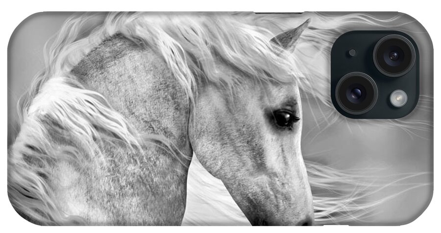 Horse Head iPhone Case featuring the digital art Horse Portrait - black and white by Steve Ladner