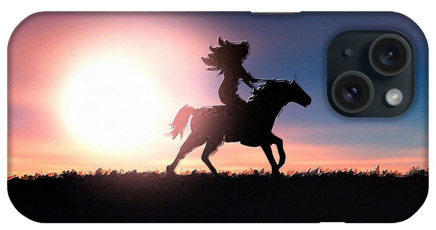 Horse iPhone Case featuring the painting Horse Rider Sunset The West by Tony Rubino