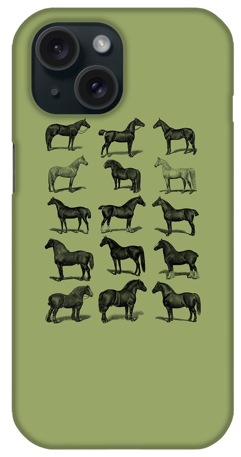 Horse iPhone Case featuring the digital art Horses In Green by Madame Memento