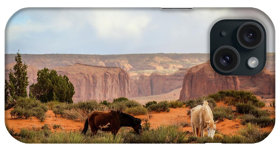 Monument Valley iPhone Case featuring the photograph Horses in Monument valley by Alberto Zanoni