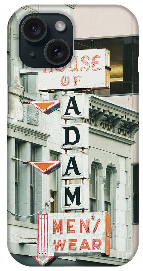 House Of Adam iPhone Case featuring the photograph House of Adam Men's Wear Sign by Bentley Davis