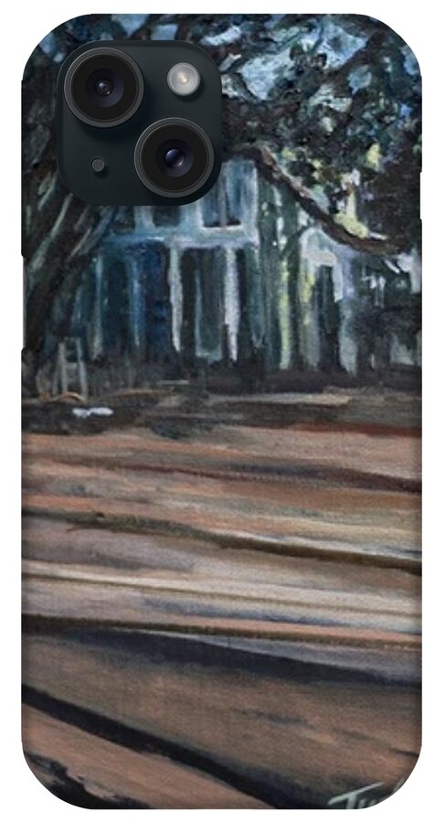 City Scape iPhone Case featuring the painting House on the line by Julie TuckerDemps