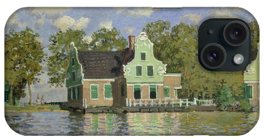 Houses iPhone Case featuring the painting Houses by the Bank of the River, from 1871 by Claude Monet