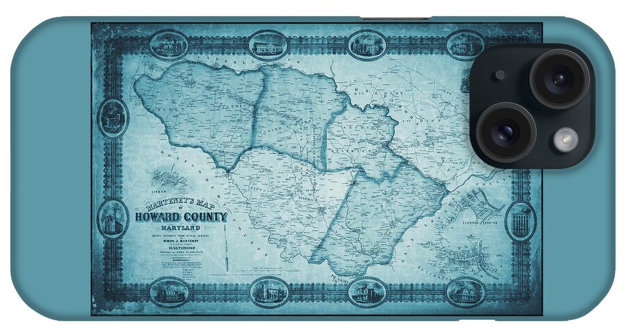 Maryland Map iPhone Case featuring the photograph Howard County Maryland Vintage Map 1860 Blue by Carol Japp