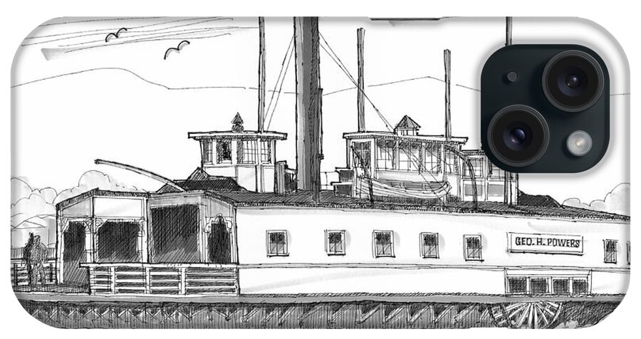Geo H Powers iPhone Case featuring the drawing Hudson River Steam Ferry Boat Geo H Powers by Richard Wambach