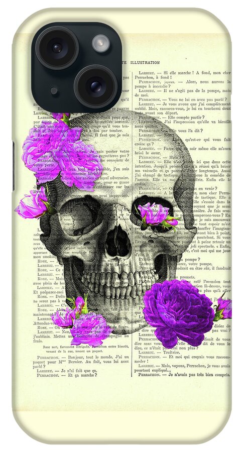 Skull iPhone Case featuring the digital art Human Skull And Purple Roses by Madame Memento
