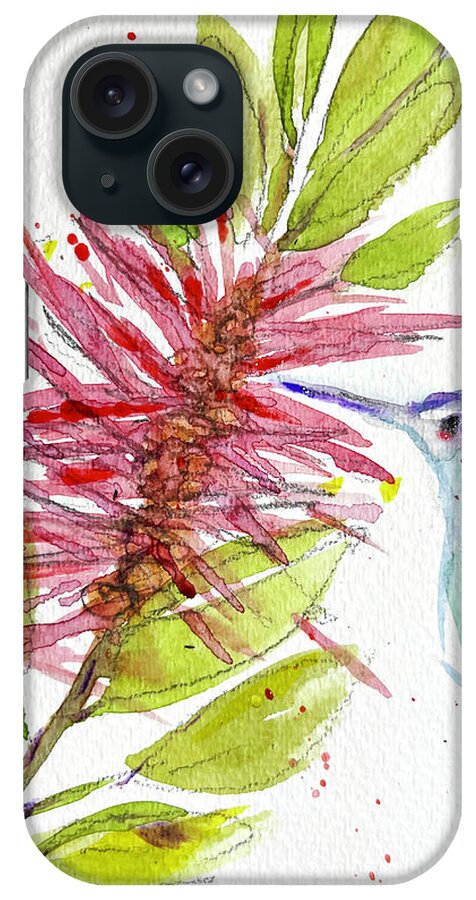 Hummingbird iPhone Case featuring the painting Hummingbird by a Bottle Brush by Roxy Rich