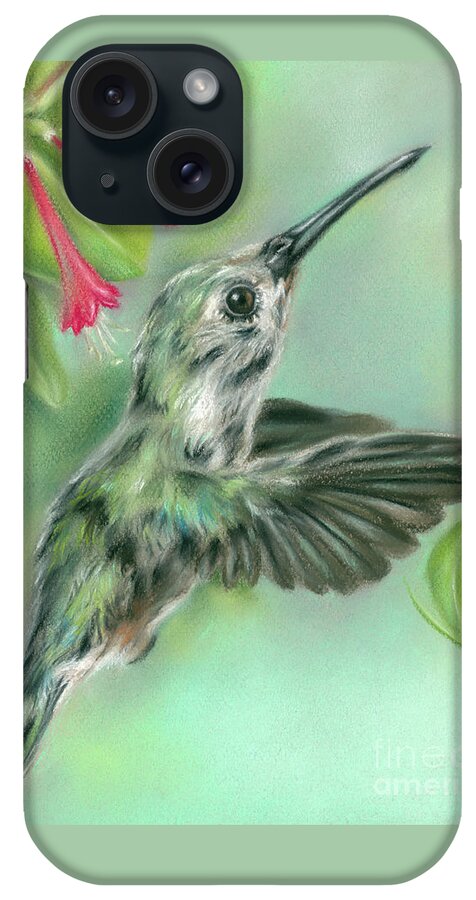 Bird iPhone Case featuring the painting Hummingbird in Flight Near Honeysuckle by MM Anderson