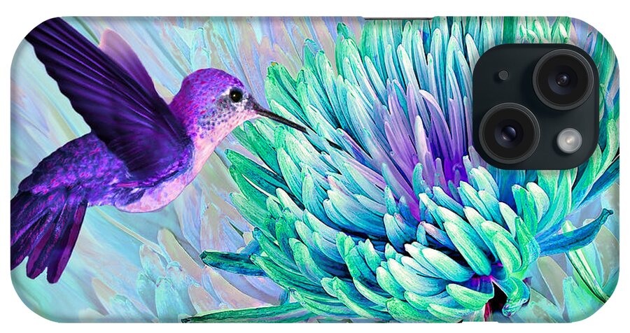 Hummingbird iPhone Case featuring the digital art Hummingbird n Mum Cool Colors by Michele Avanti