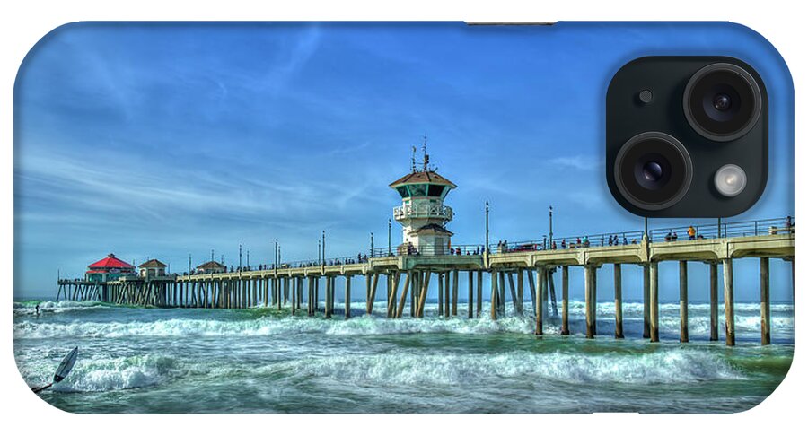 Reid Callaway Huntington Beach Pier Panorama iPhone Case featuring the photograph Huntington Beach Pier Panorama Southern California Seascape Surfing Art by Reid Callaway