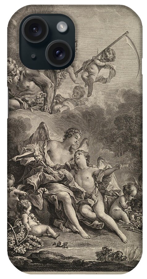 Jacques Firmin Beauvarlet iPhone Case featuring the drawing Hymen and Cupid by Jacques Firmin Beauvarlet