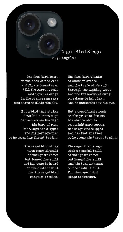 I Know Why The Caged Bird Sings iPhone Case featuring the digital art I Know Why the Caged Bird Sings - Maya Angelou - Literature - Typewriter Print - Black by Studio Grafiikka