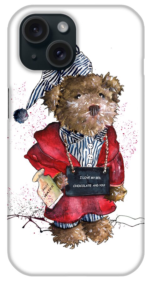 Bear iPhone Case featuring the painting I Love My Bed Chocolate And You by Miki De Goodaboom