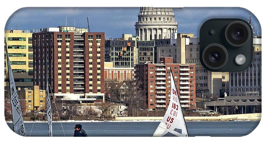 Ice Boats iPhone Case featuring the photograph Ice boats and Capitol, Madison, Wisconsin 2 by Steven Ralser
