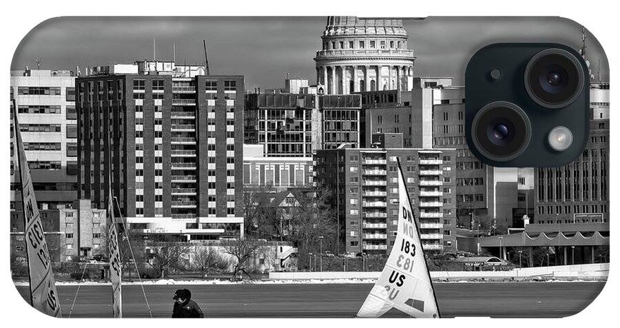 Ice Boats iPhone Case featuring the photograph Ice boats and Capitol, Madison, Wisconsin by Steven Ralser