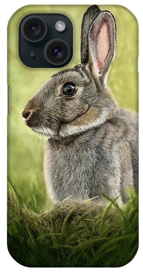 Rabbit iPhone Case featuring the pastel I'm All Ears by Marlene Little