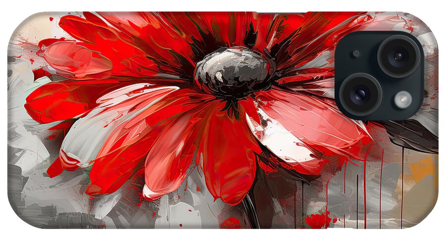 Red And Gray Art iPhone Case featuring the painting Impressionist Red Gerbera Daisy by Lourry Legarde