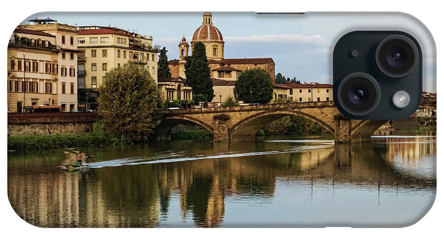 Impression iPhone Case featuring the digital art Impressions Of Florence - Ponte Santa Trinita Boating by Georgia Mizuleva