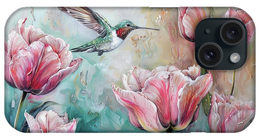 Hummingbird iPhone Case featuring the painting In The Tulip Garden by Tina LeCour