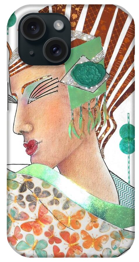 Futuristic iPhone Case featuring the mixed media In the Year 2525 -- a Geisha by Jayne Somogy
