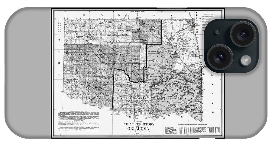 Oklahoma Map iPhone Case featuring the photograph Indian Territory and Oklahoma Vintage Map 1890 Black and White by Carol Japp