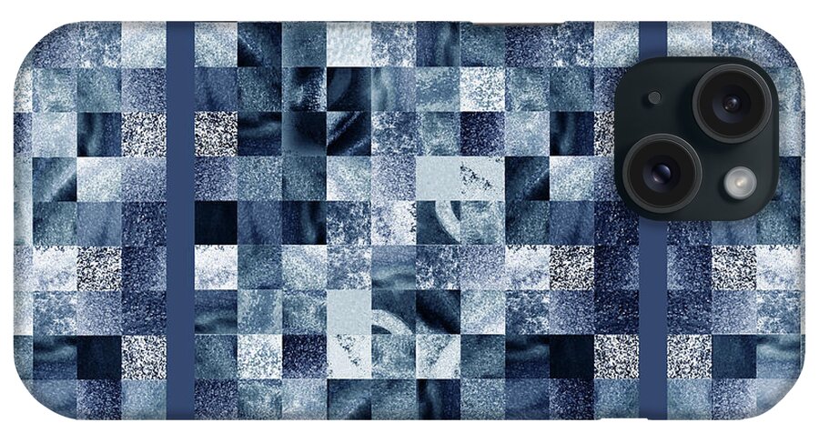 Quilt iPhone Case featuring the painting Indigo Blue Watercolor Squares Art Mosaic Quilt by Irina Sztukowski
