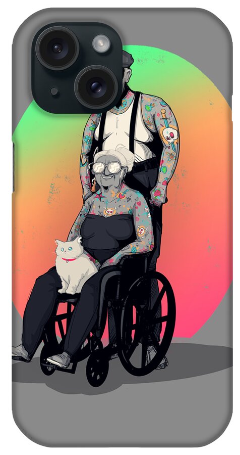 Ink iPhone Case featuring the drawing Inked and Elderly by Ludwig Van Bacon