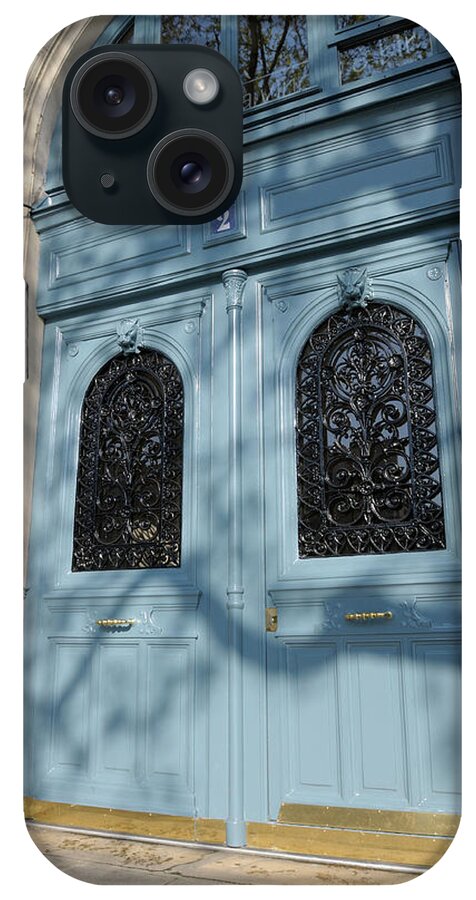 France iPhone Case featuring the photograph Intricate blue door with ironwork, Paris,Ile-de-France, France by Kevin Oke