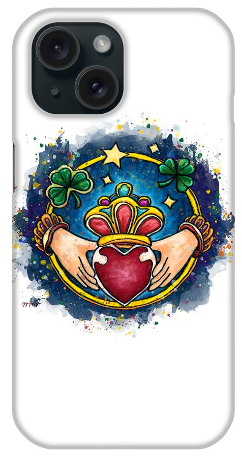Claddagh iPhone Case featuring the painting Ireland engagement ring, Claddagh by Nadia CHEVREL