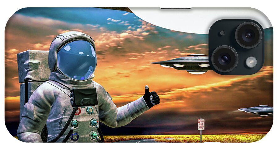 Astronaut iPhone Case featuring the digital art Ironic Number Four - Hitchhiker by Bob Orsillo