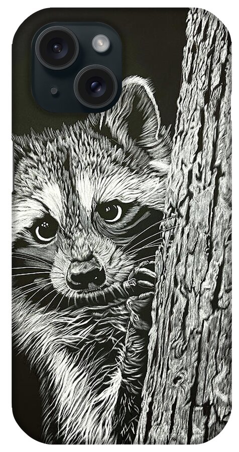 Raccoon iPhone Case featuring the drawing Is The Coast Clear? by Sonja Jones