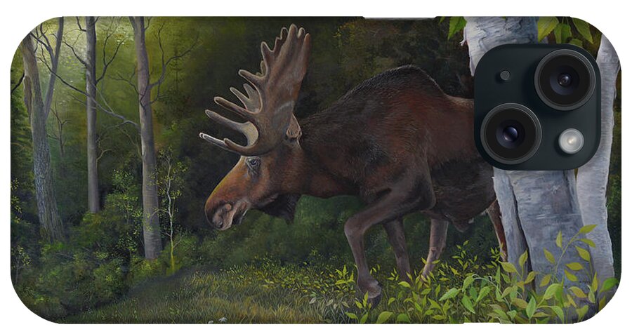 Moose iPhone Case featuring the painting Northwoods Moose by Charles Owens