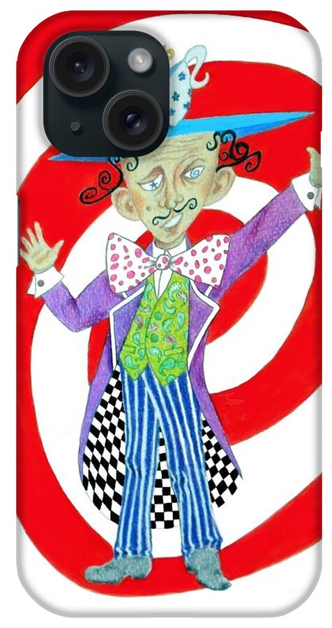 Mad Hatter iPhone Case featuring the drawing It's a Mad, Mad, Mad, Mad Tea Party -- humorous Mad Hatter portrait by Jayne Somogy