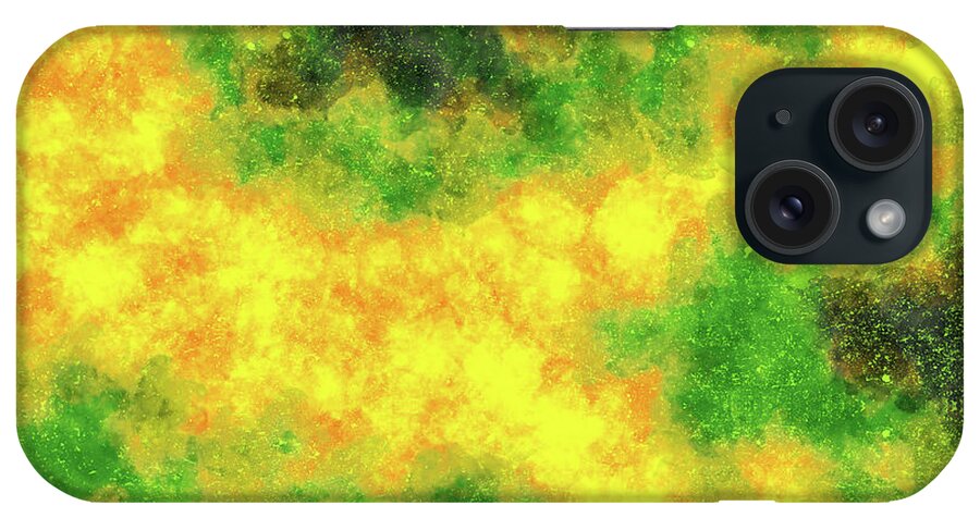 Jamaican Wind iPhone Case featuring the mixed media Jamaican Wind - Contemporary Abstract - Abstract Expressionist painting - Yellow, Green, Black by Studio Grafiikka