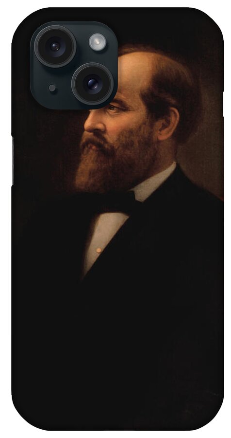 James Garfield iPhone Case featuring the painting James Garfield Official Presidential Portrait - Calvin Curtis 1881 by War Is Hell Store