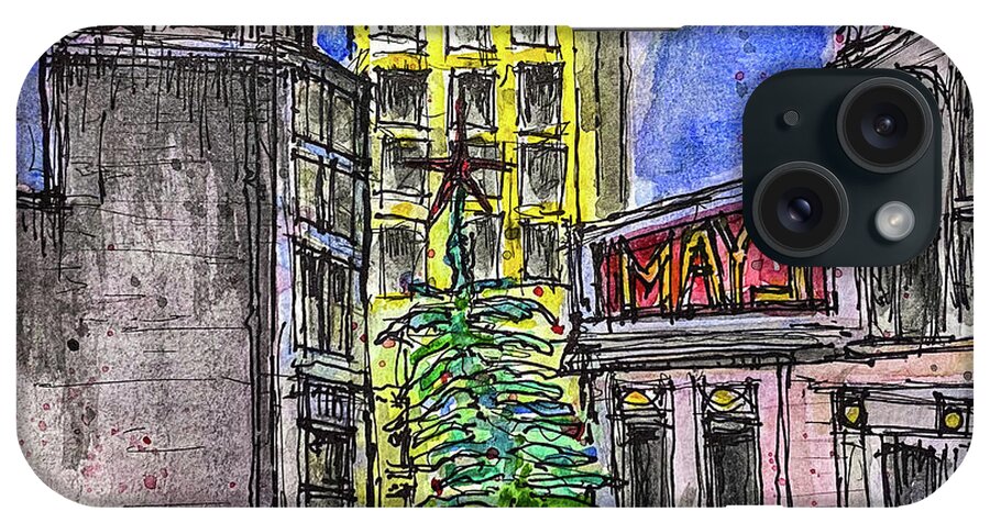 Christmas iPhone Case featuring the mixed media Holiday in the City 1 - Ink and Watercolor Illustration by Jason Nicholas