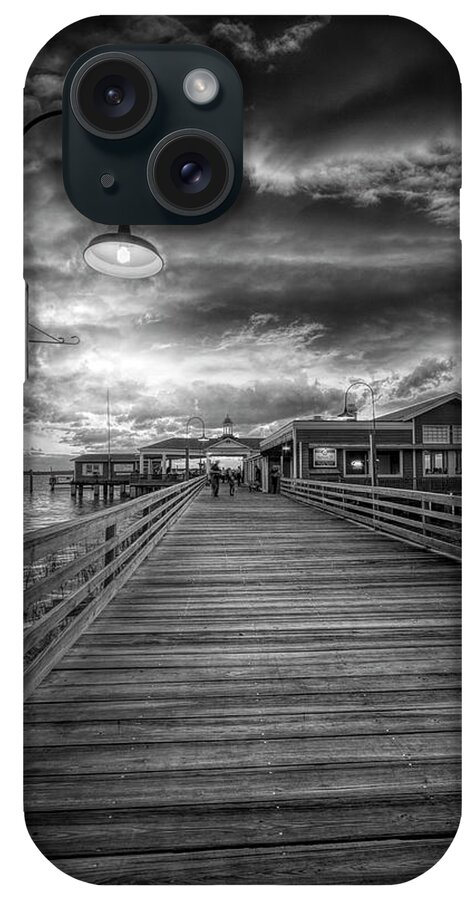 Clouds iPhone Case featuring the photograph Jekyll Island Dock Lights Latitude 31 Black and White by Debra and Dave Vanderlaan